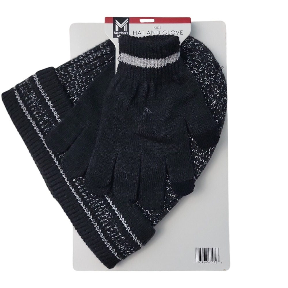 NWT Member's Mark Kids Warm & Cozy Knit Hat and Glove‎ Set Black MEDIUM